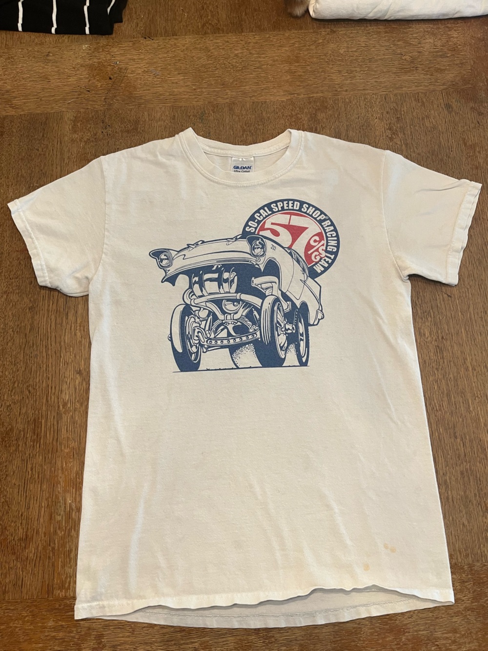 Men's Cream Graphic T-Shirt with Vintage Racing Print